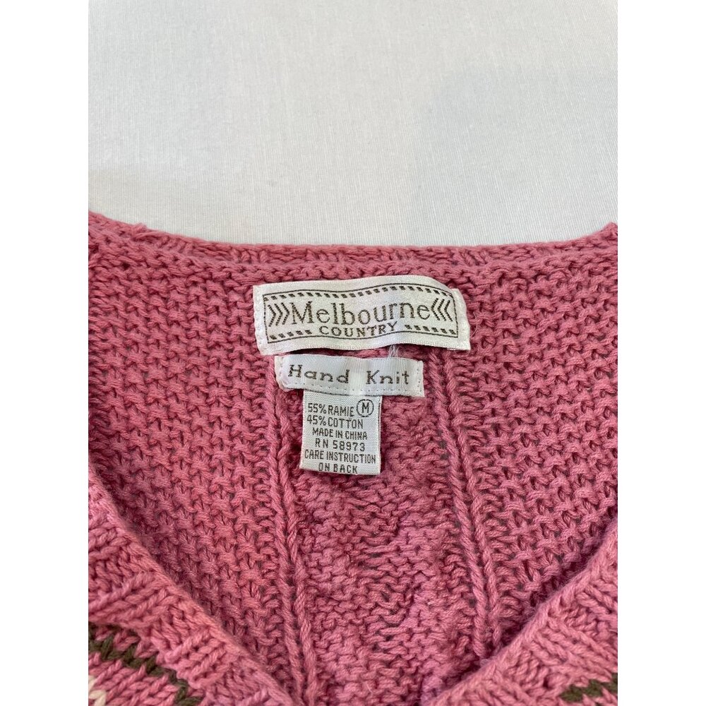 Vintage 80s 90s Melbourne Country Sweater Womens M Pink V Neck Floral - Picture 10 of 12